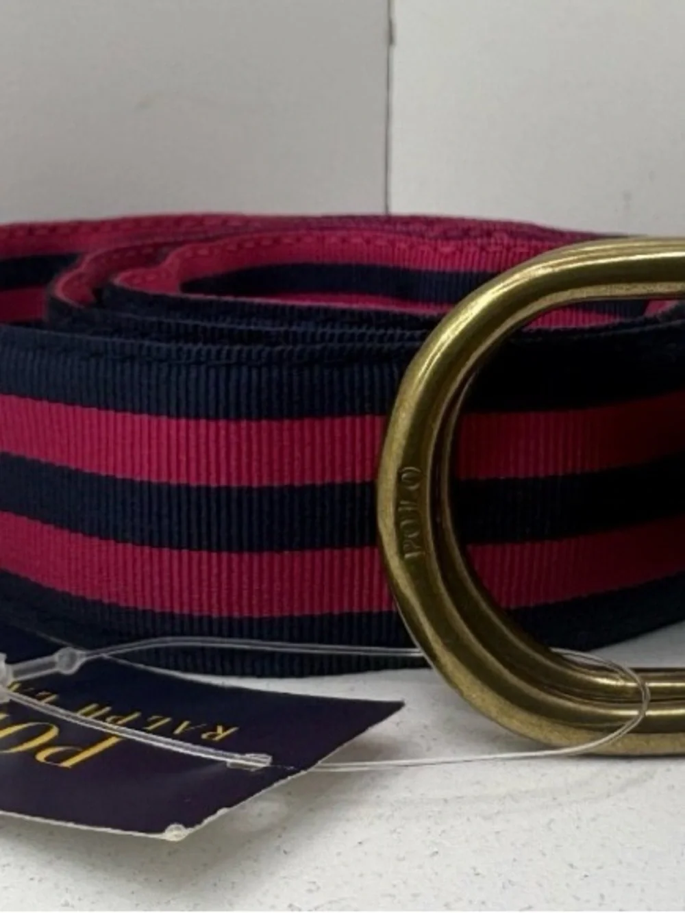 Polo by Ralph Lauren Pink & Navy Striped Webbing Belt Youth Size Small